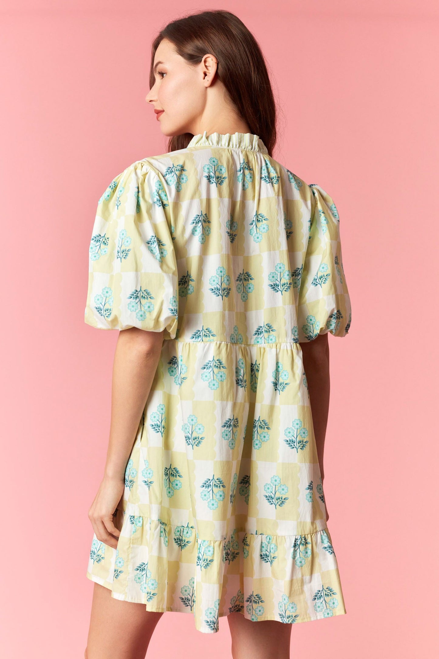 Checkered Floral Bubble Dress