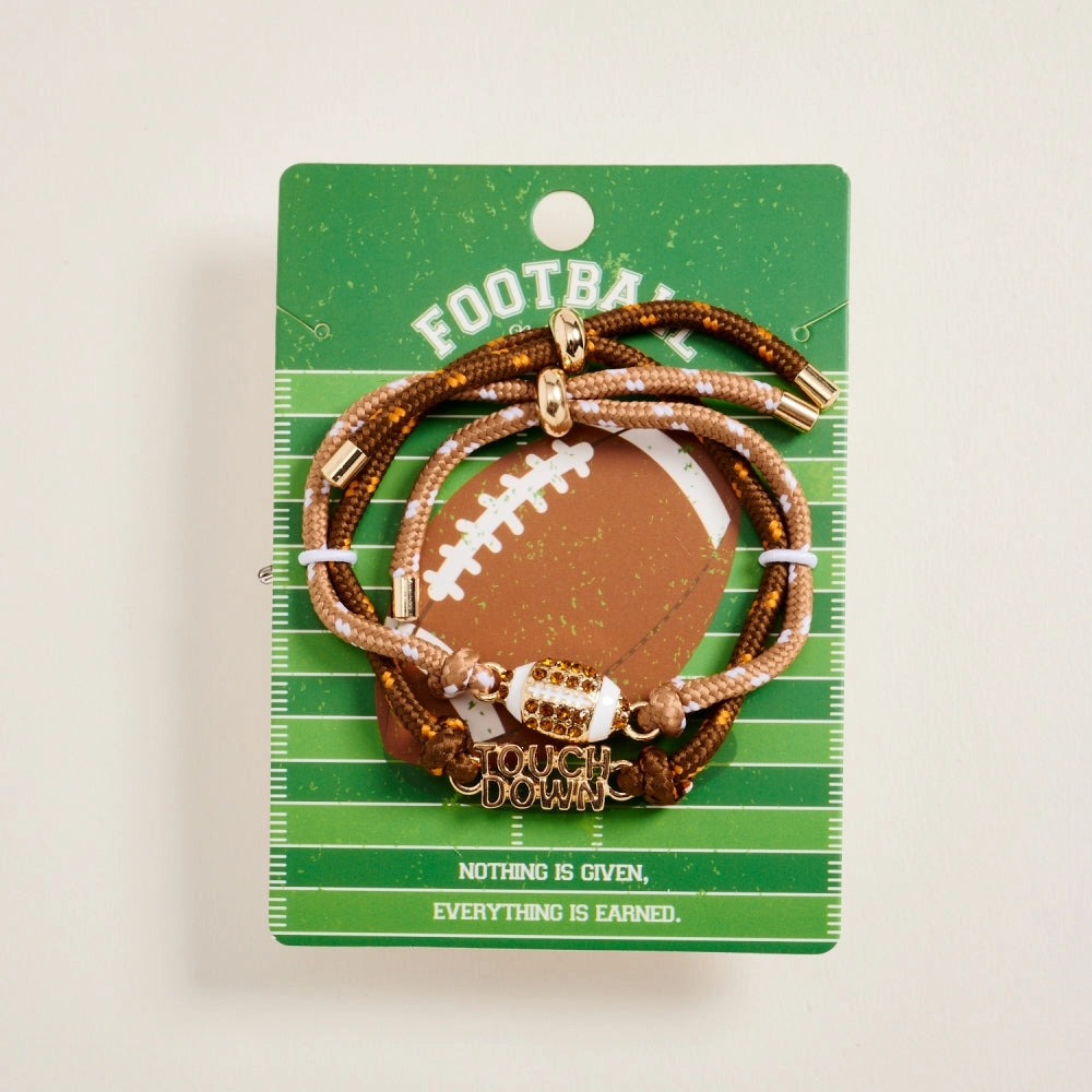 7.25 In Football Touchdown 2PC Rope Pull Tie Bracelet Set