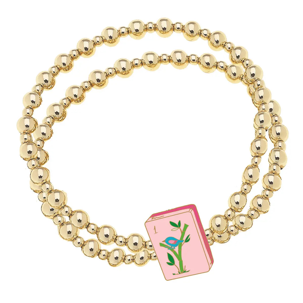 Mahjong 2-Row Ball Bead Stretch Bracelet in Shiny Gold