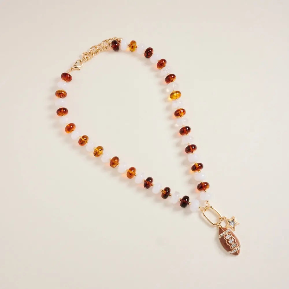 18 In Football Star Pendant Bead Necklace