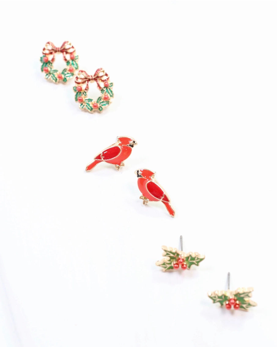 Wreath and Holly Earring Set
