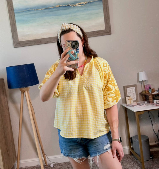 Lemon Embroidered Top