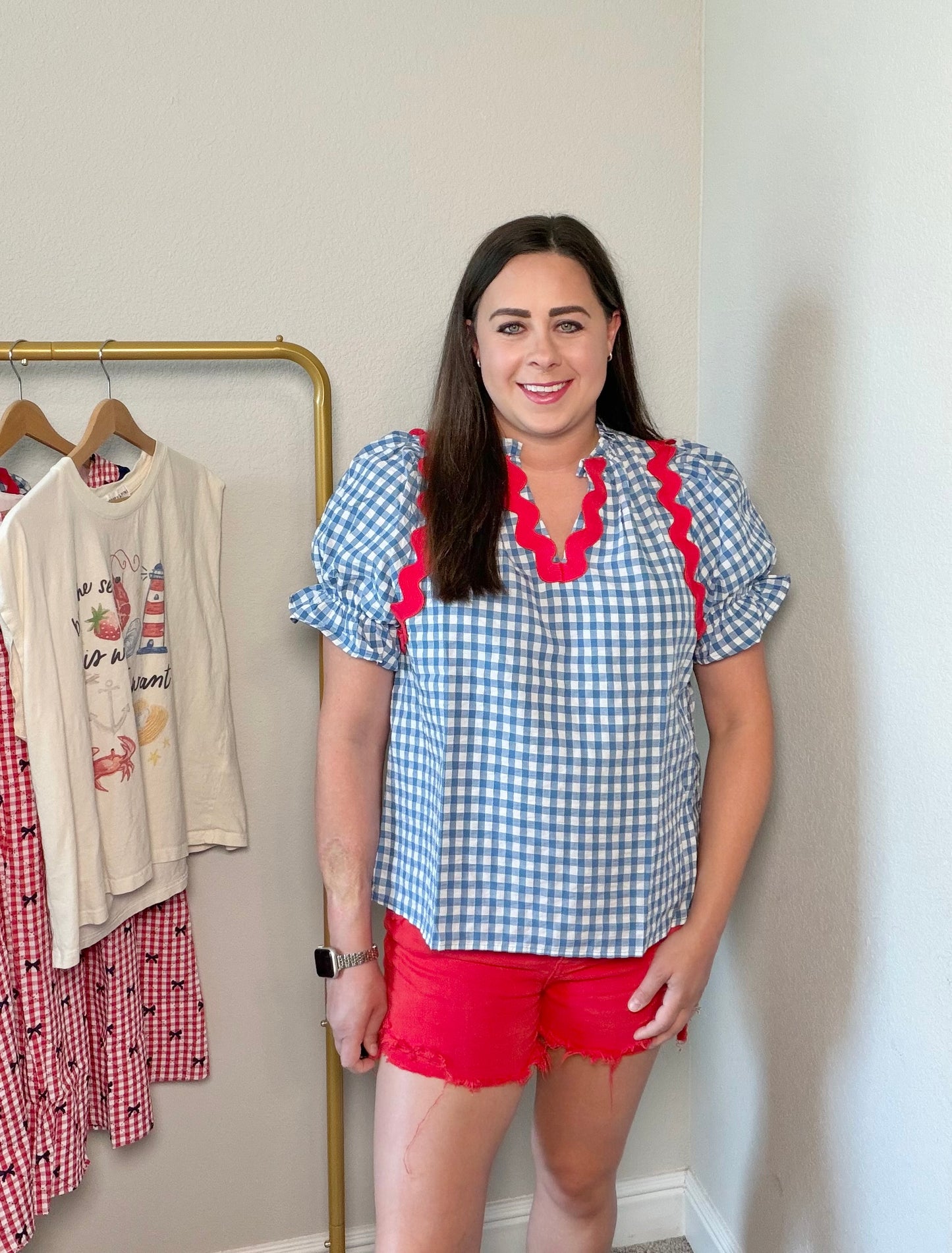 Ric Rac Light Blue Gingham Top