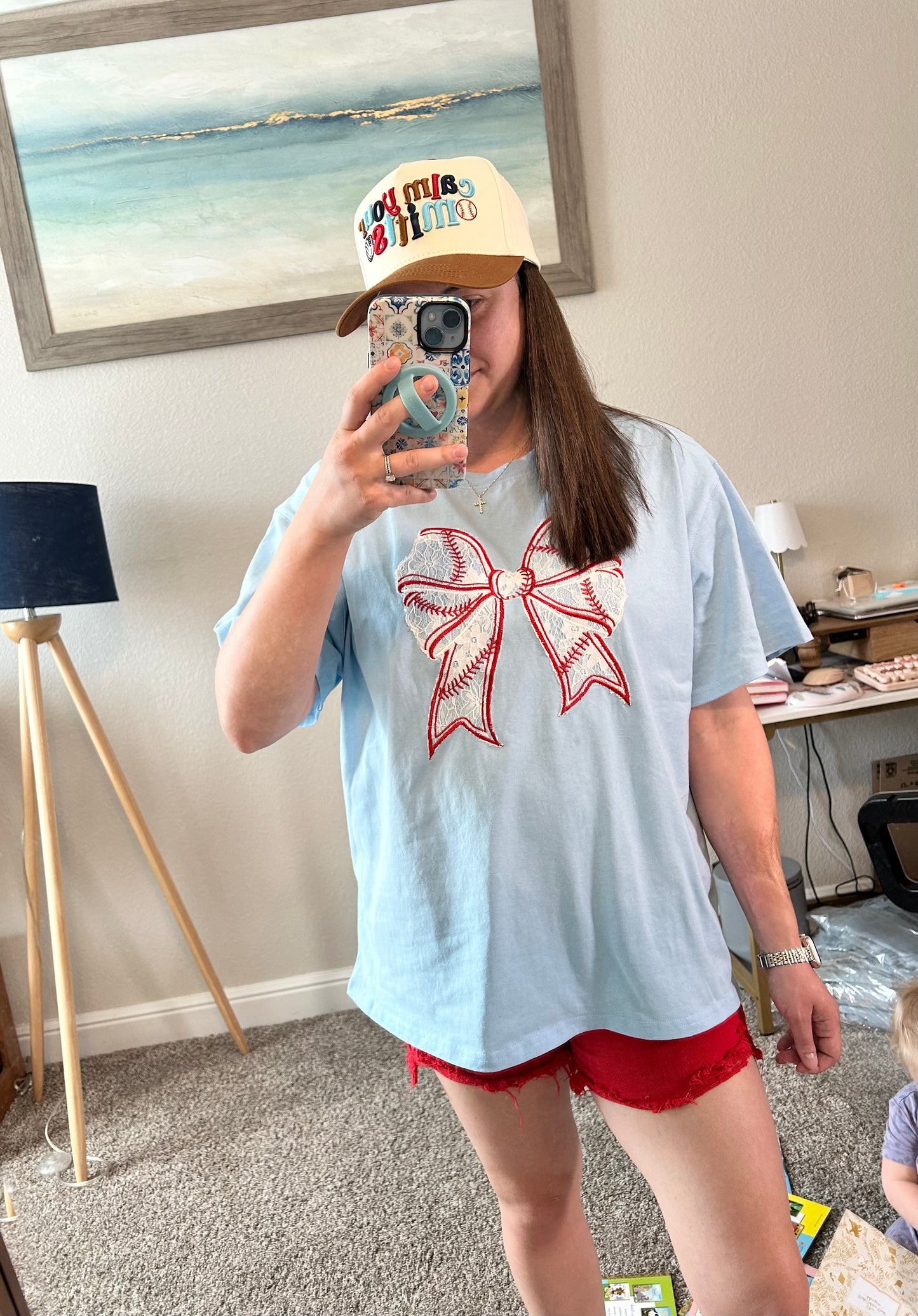 Baseball Lace Bow Oversized Tee