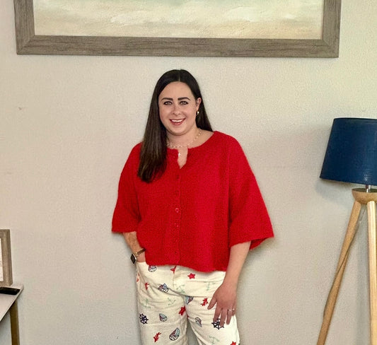 Red Quarter-Sleeve Knit Cardigan