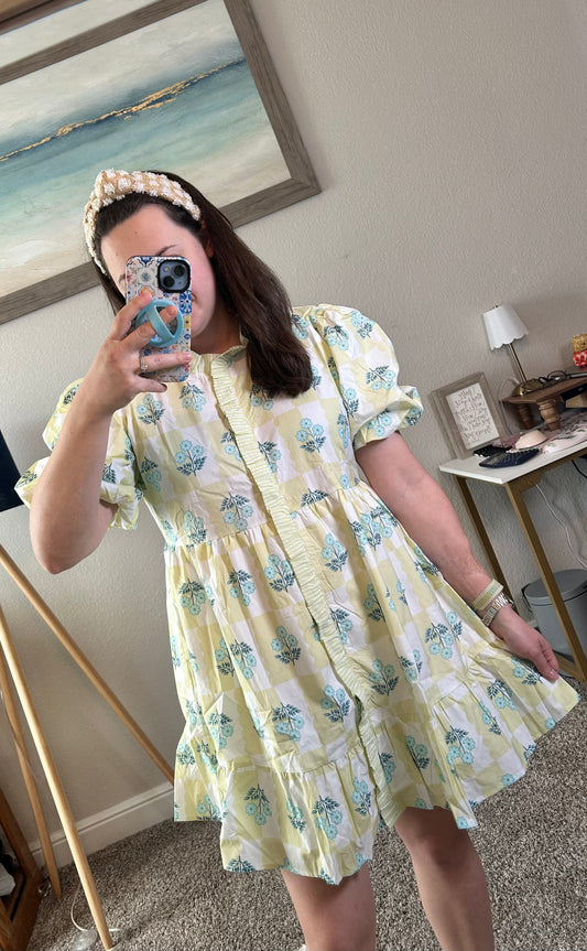Checkered Floral Bubble Dress