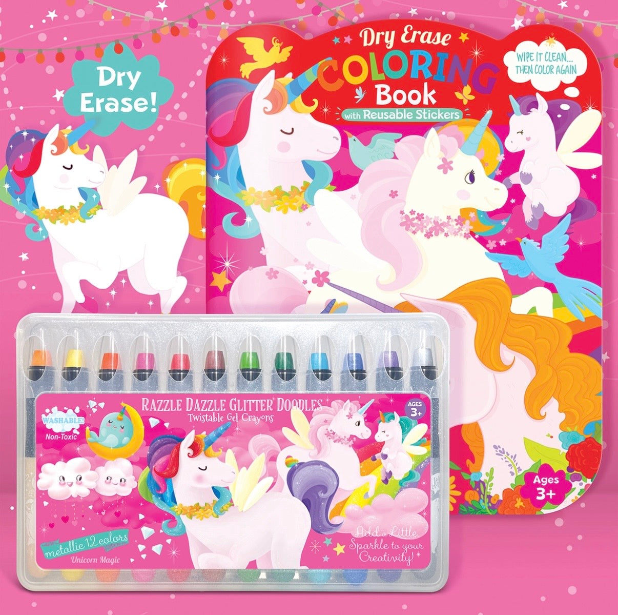 Glitter Unicorn Dry Erase Coloring Gift Set