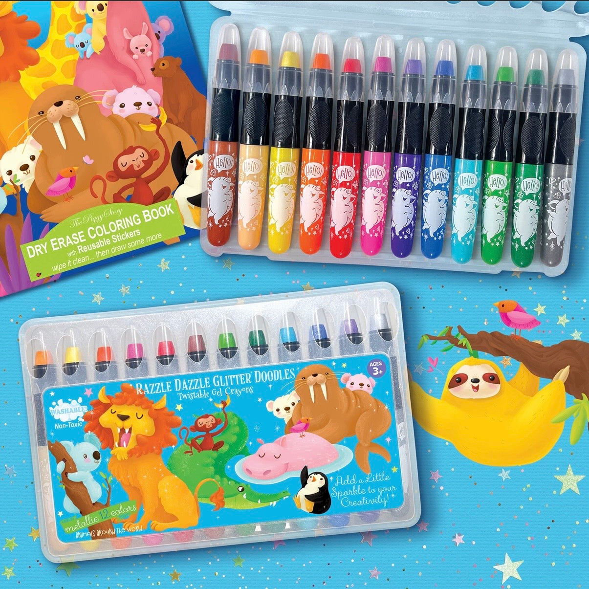Glitter Animal Dry Erase Coloring Book & Crayon Gift Set
