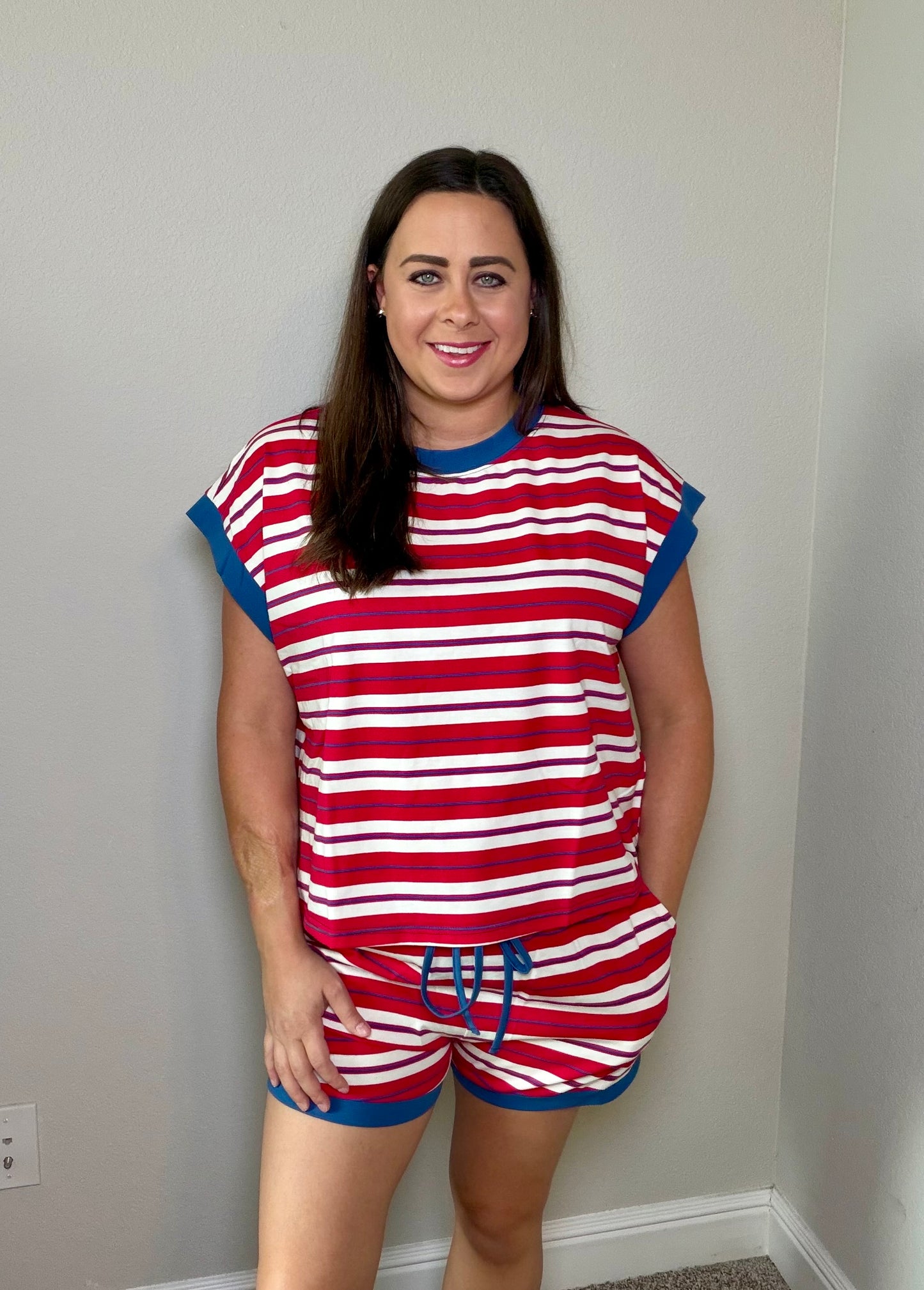 Red, White, and Blue Striped Lounge Set