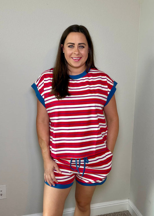 Red, White, and Blue Striped Lounge Set
