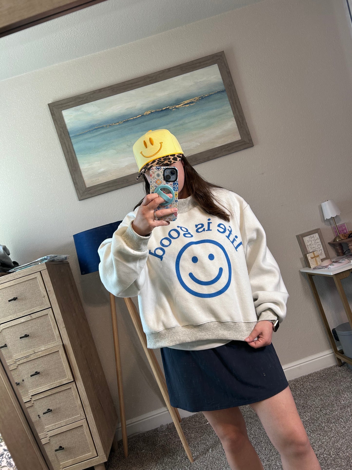 Reversible Mock-Neck Crop Sweatshirt