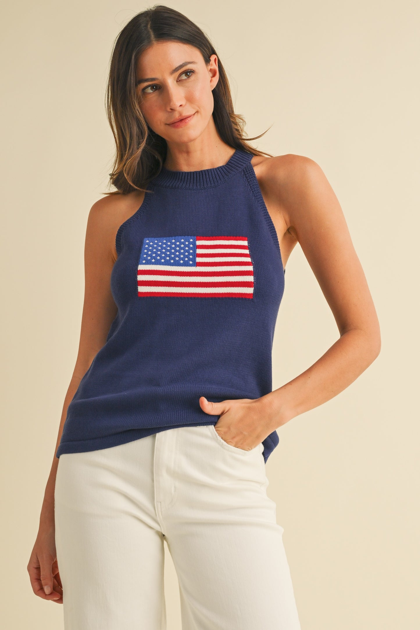 American Flag Halter Neck Sweater Top