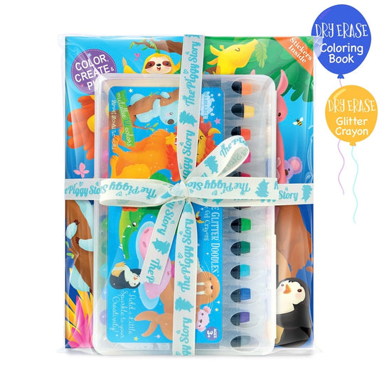 Glitter Animal Dry Erase Coloring Book & Crayon Gift Set
