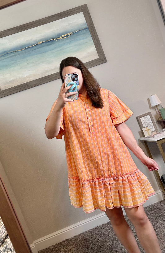 Orange Striped Ruffle Hem Dress