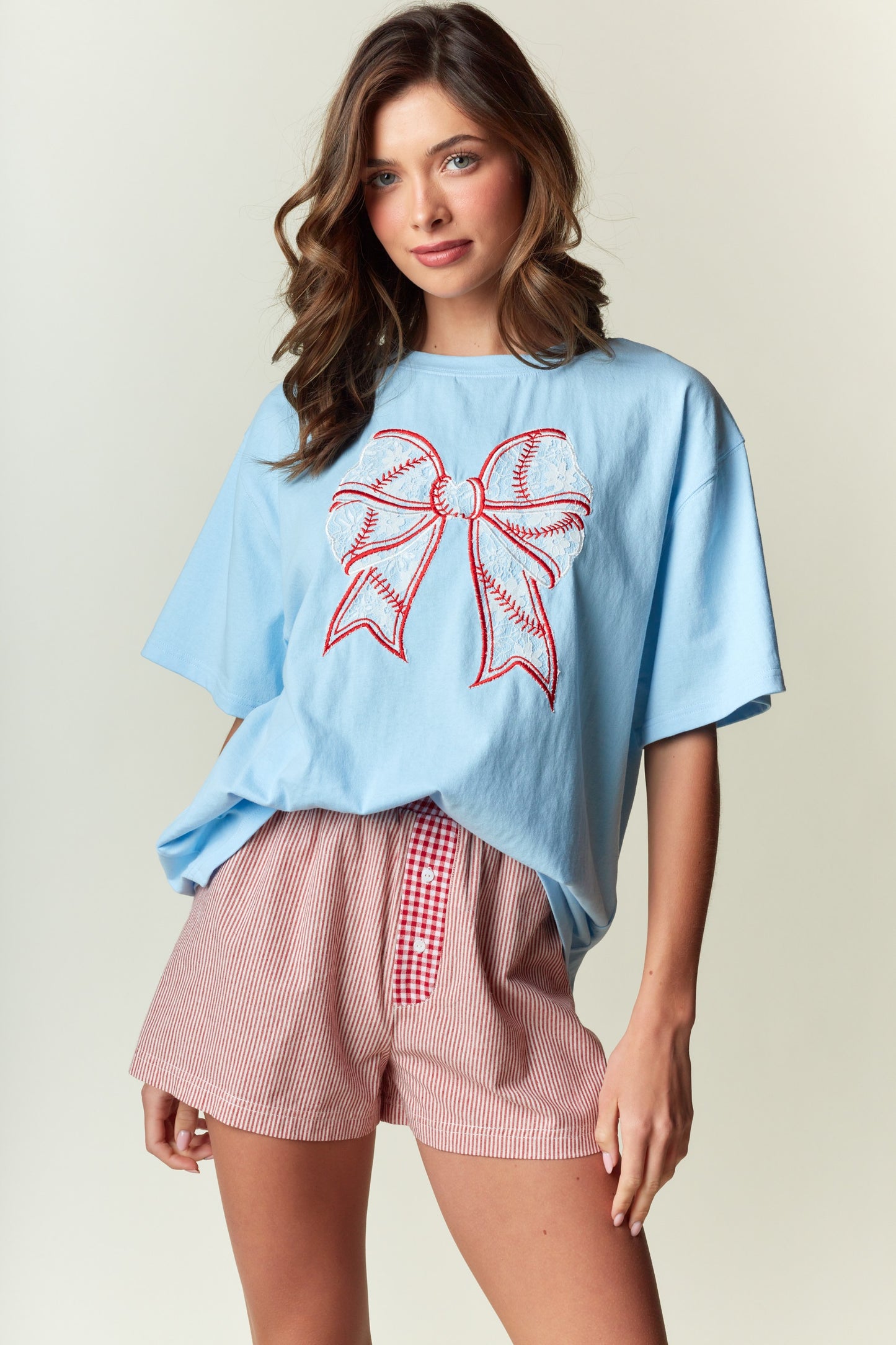 Baseball Lace Bow Oversized Tee
