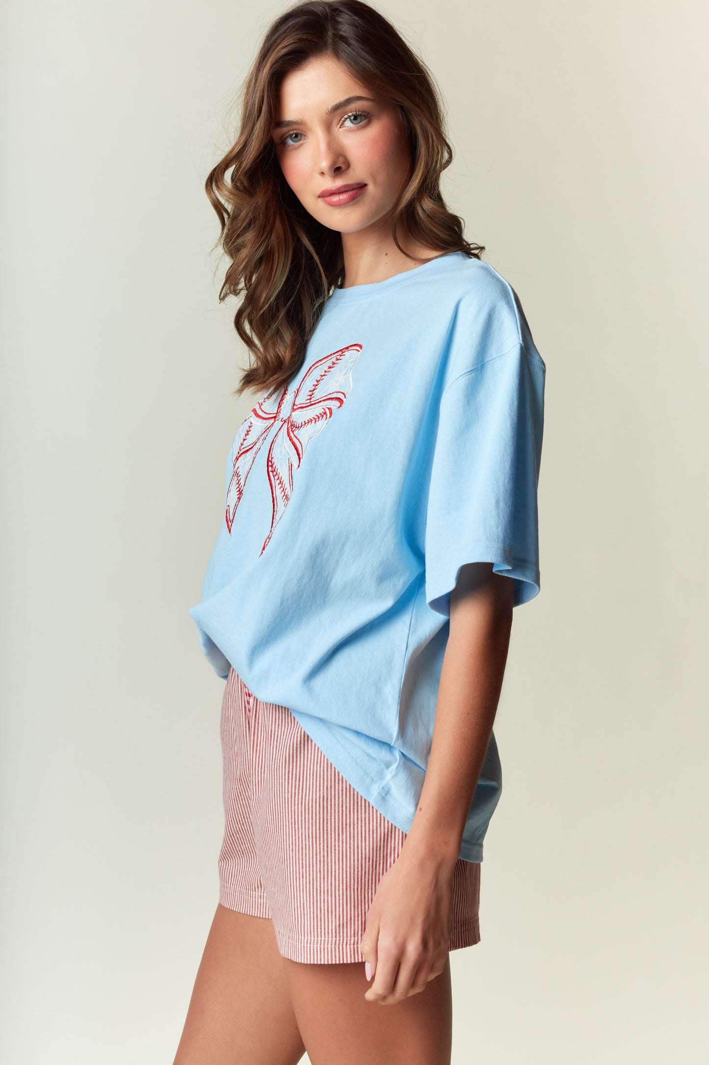 Baseball Lace Bow Oversized Tee