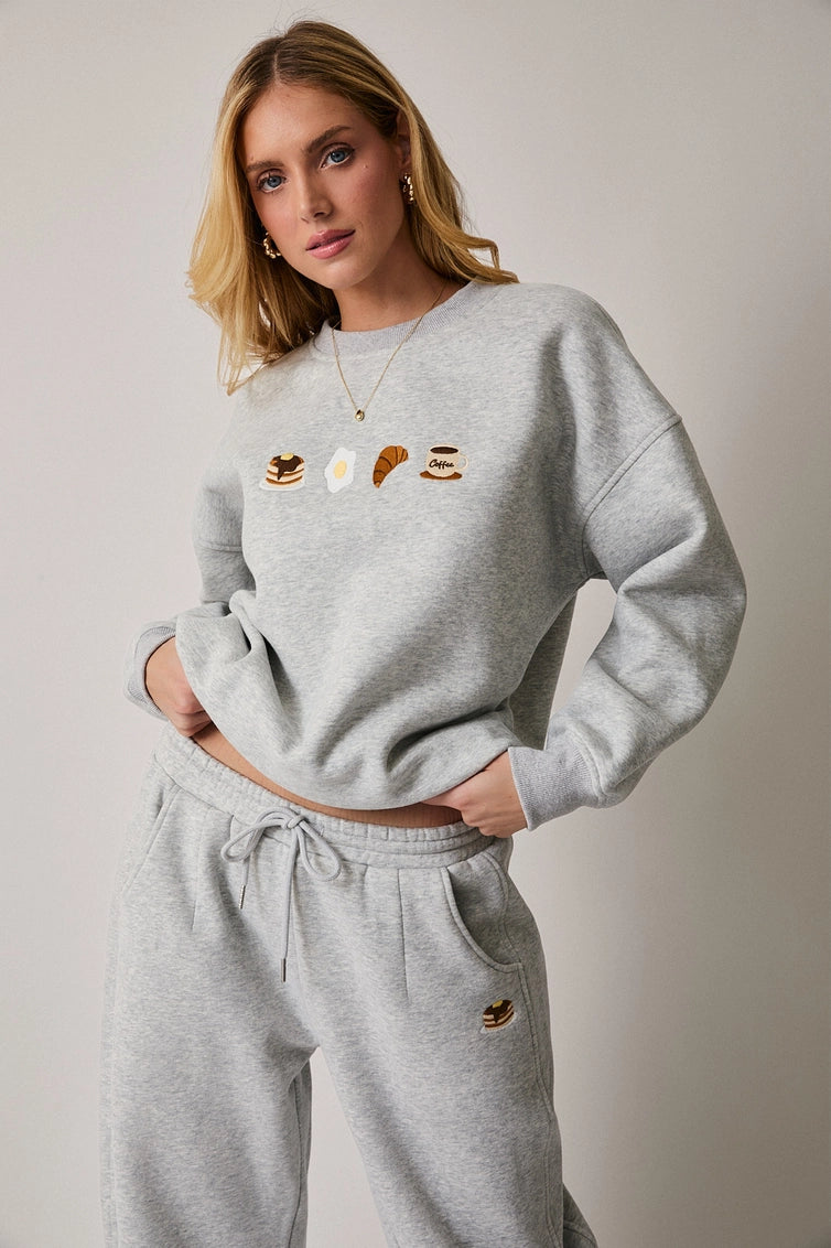 Breakfast Favs Fleece Sweatshirt & Barrel Leg Sweatpants Set
