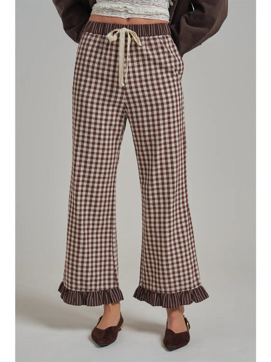 Chocolate Gingham Elastic Waist Pants
