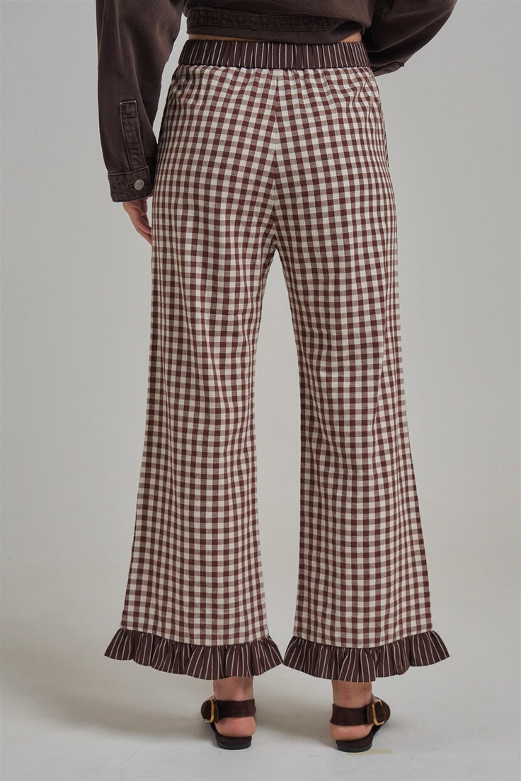 Chocolate Gingham Elastic Waist Pants