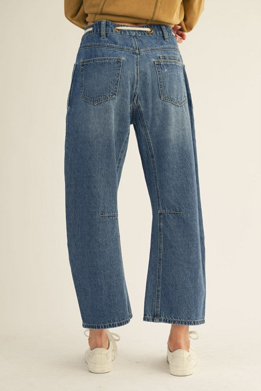Drawstring Waist Denim Barrel Jeans