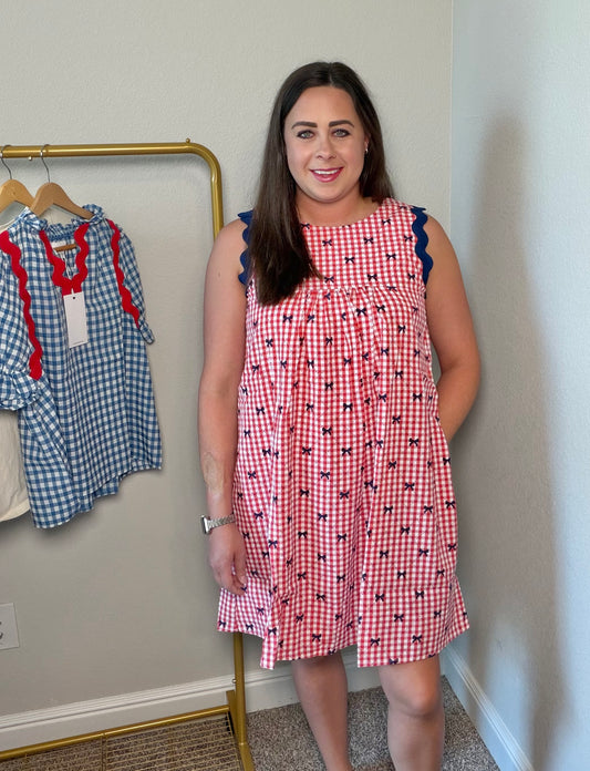 Ric Rac Red Gingham Bow Dress