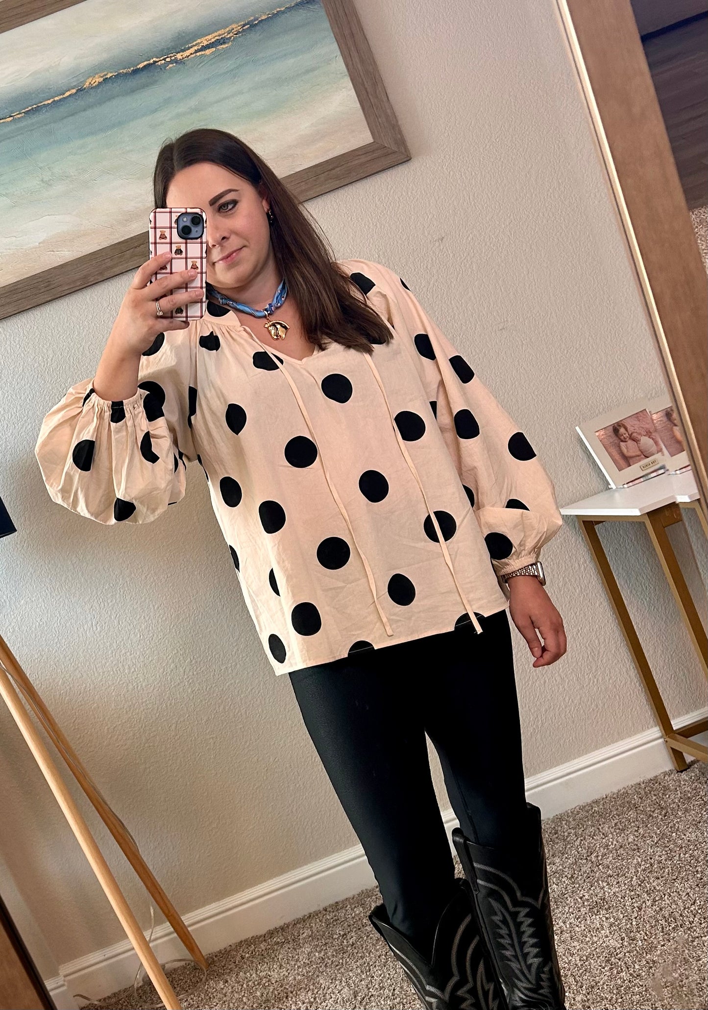 Polka Dot Balloon Sleeves Top