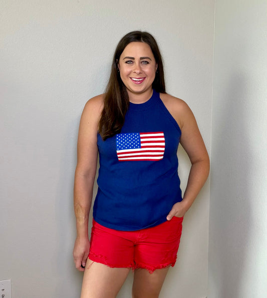 American Flag Halter Neck Sweater Top