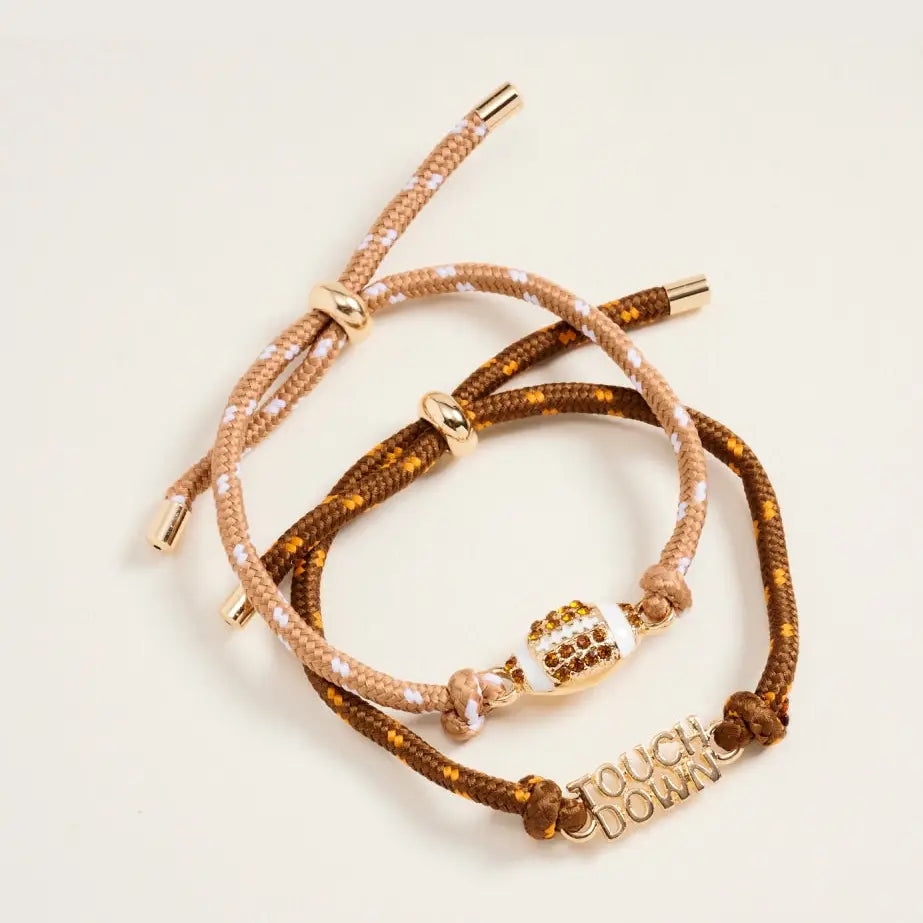 7.25 In Football Touchdown 2PC Rope Pull Tie Bracelet Set