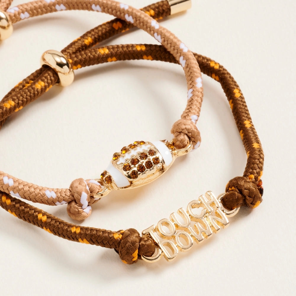 7.25 In Football Touchdown 2PC Rope Pull Tie Bracelet Set