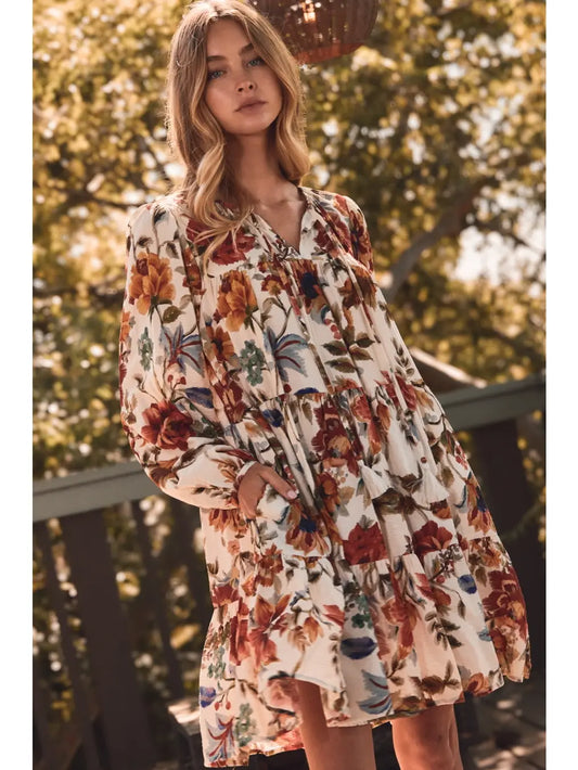 Floral Gathered Mini Dress