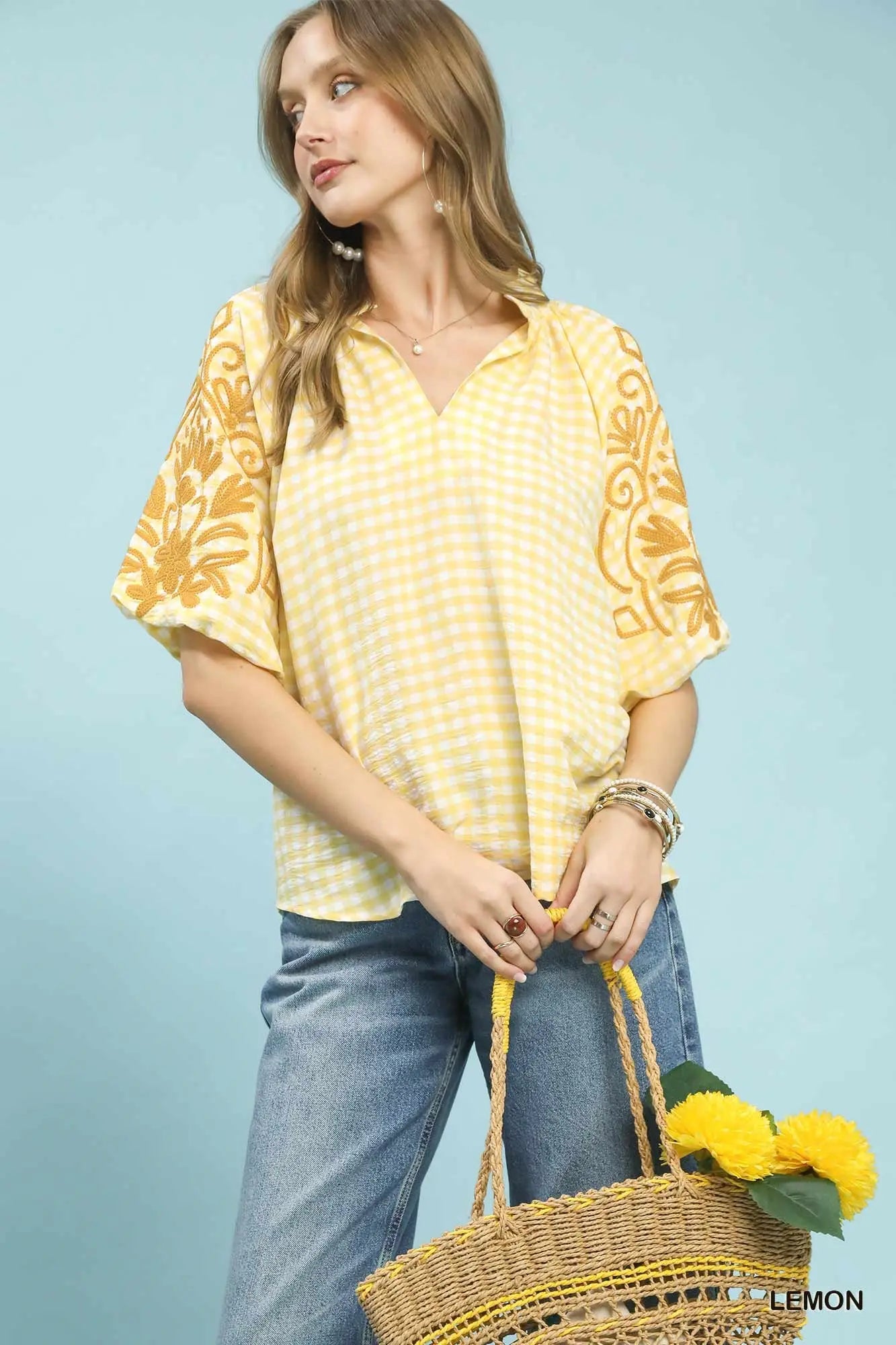 Lemon Embroidered Top