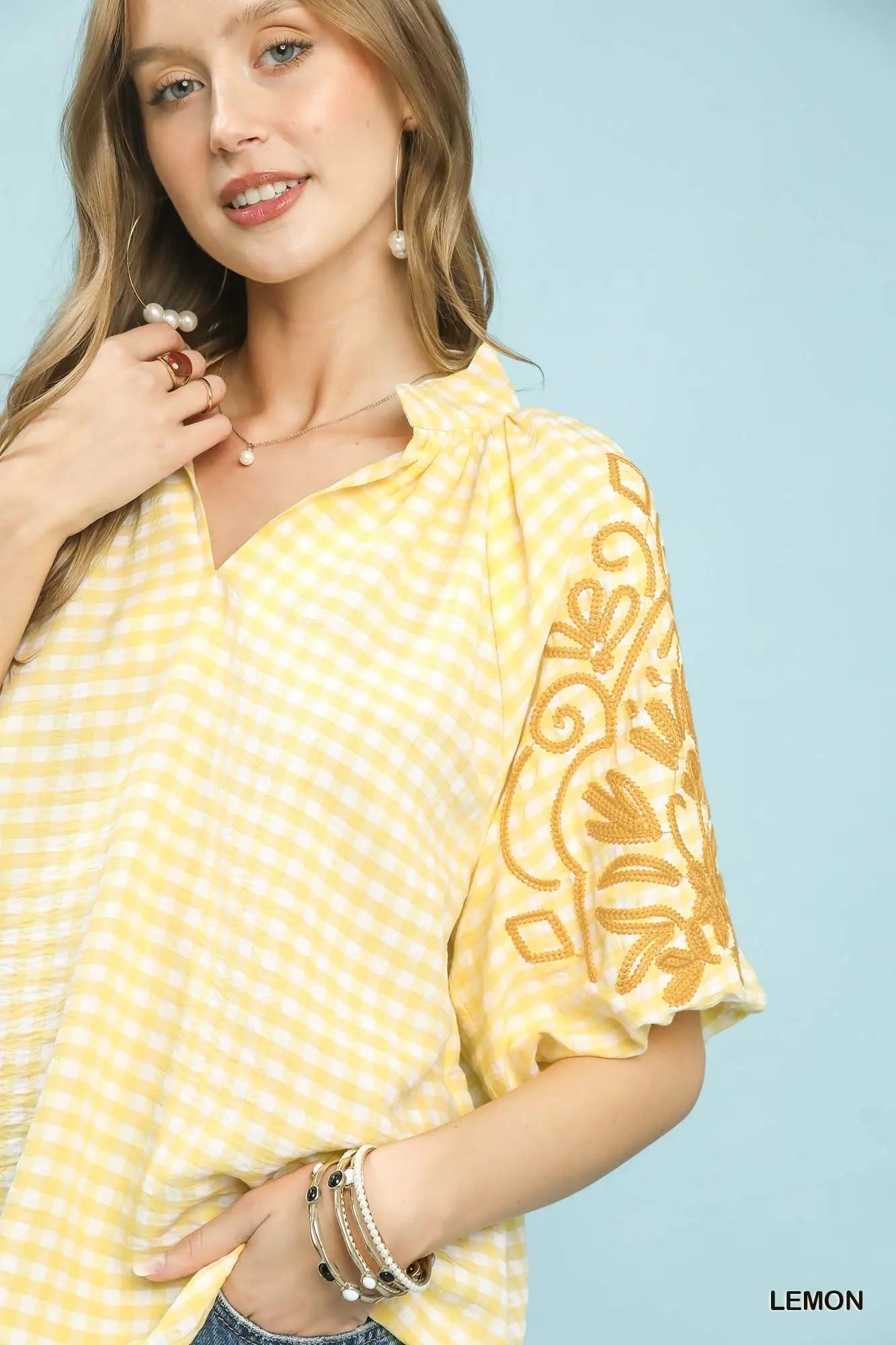 Lemon Embroidered Top