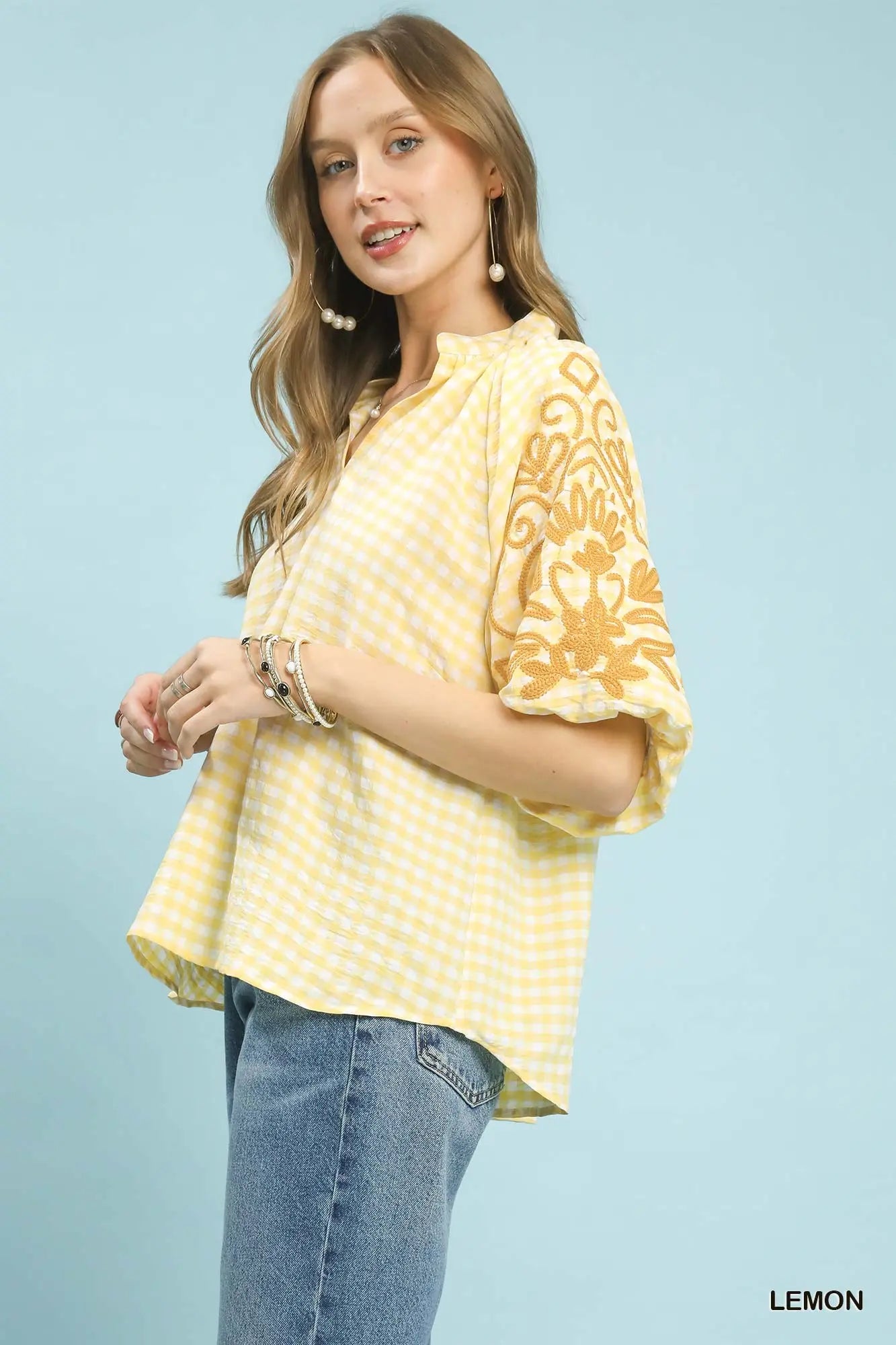 Lemon Embroidered Top