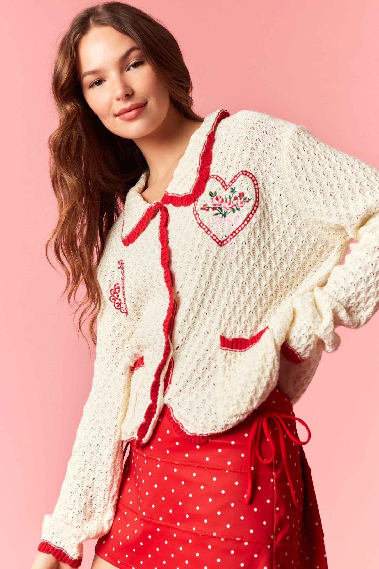 Heart Bouquet Crochet Scallop Cardigan