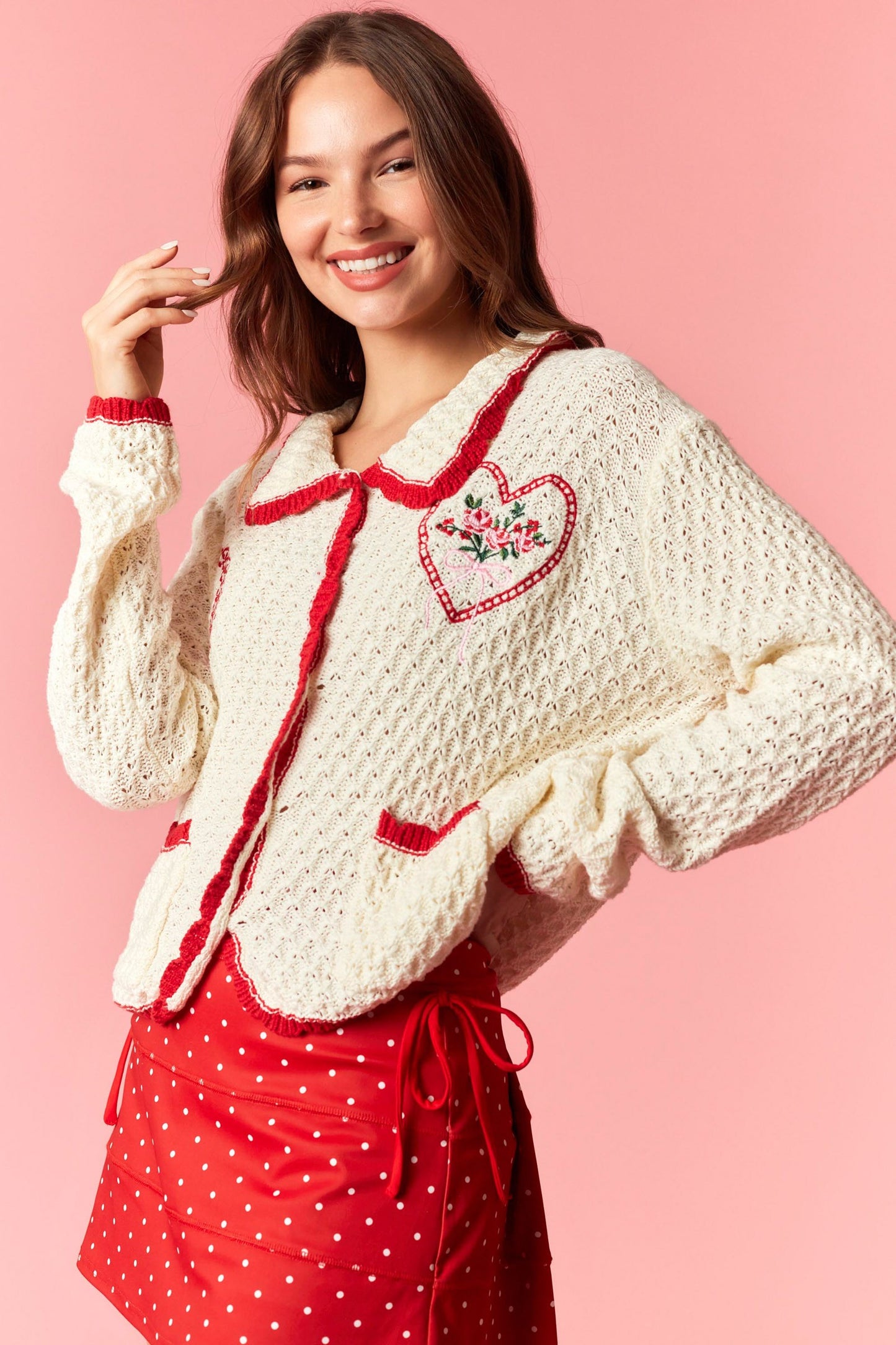 Heart Bouquet Crochet Scallop Cardigan