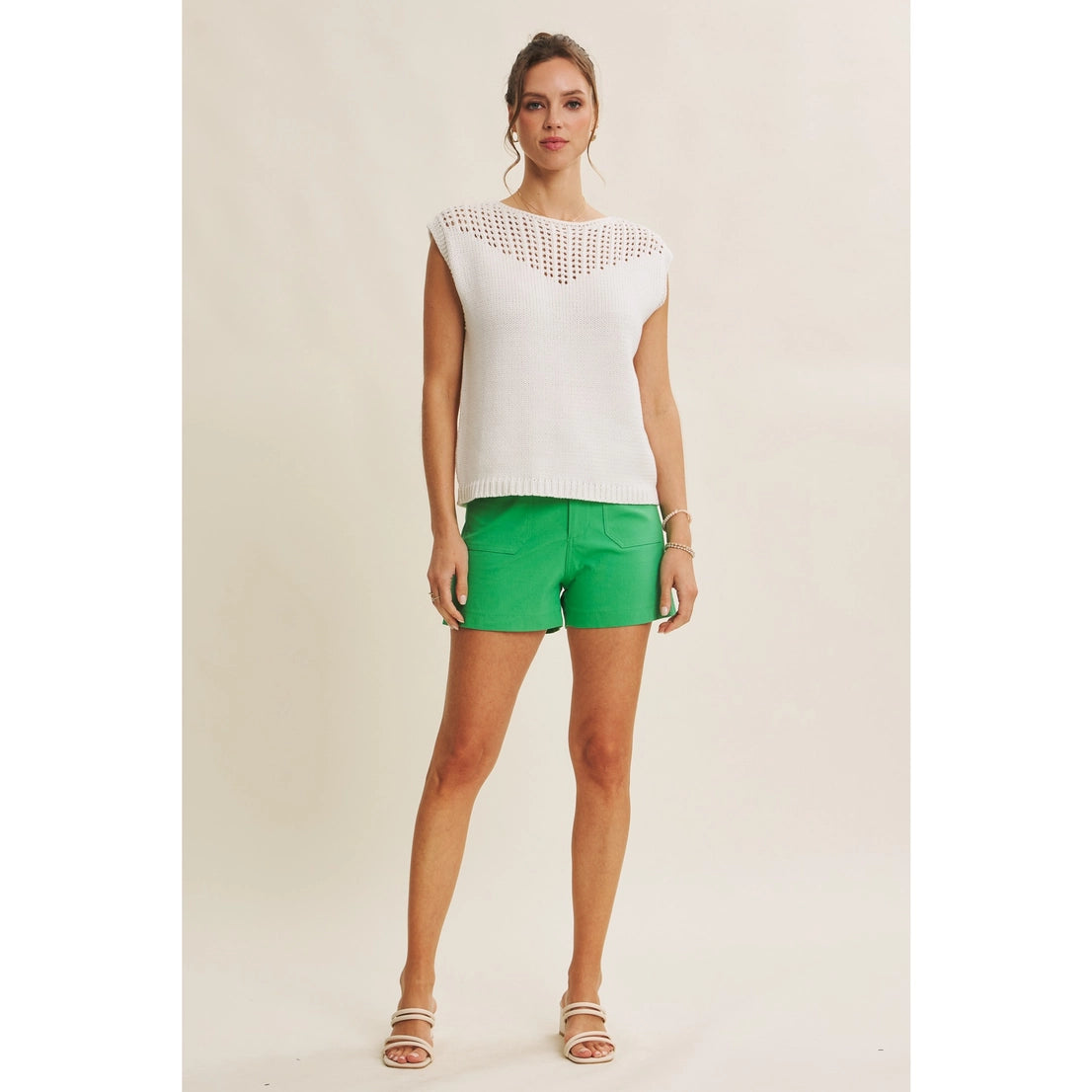 All-Day Comfort Stretchy Green Cotton Shorts