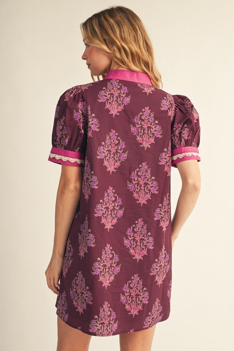 Scallop Trim Detail Floral Print Shift Dress