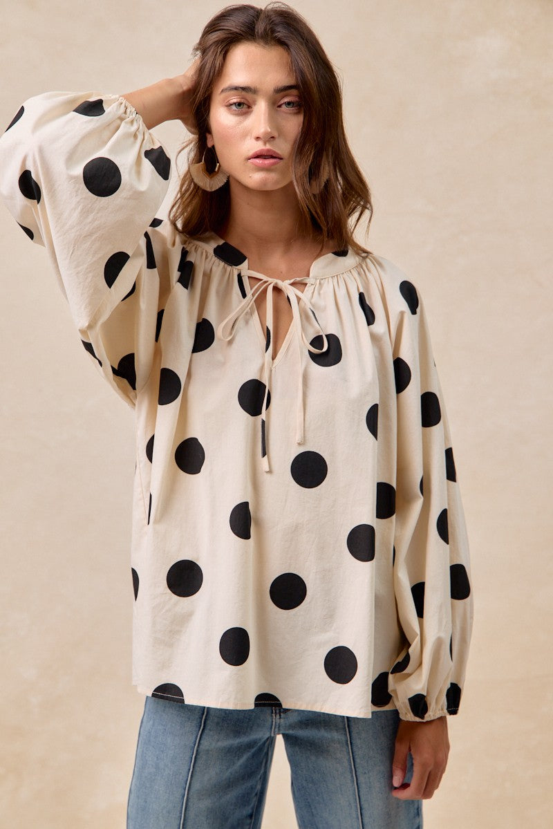 Polka Dot Balloon Sleeves Top