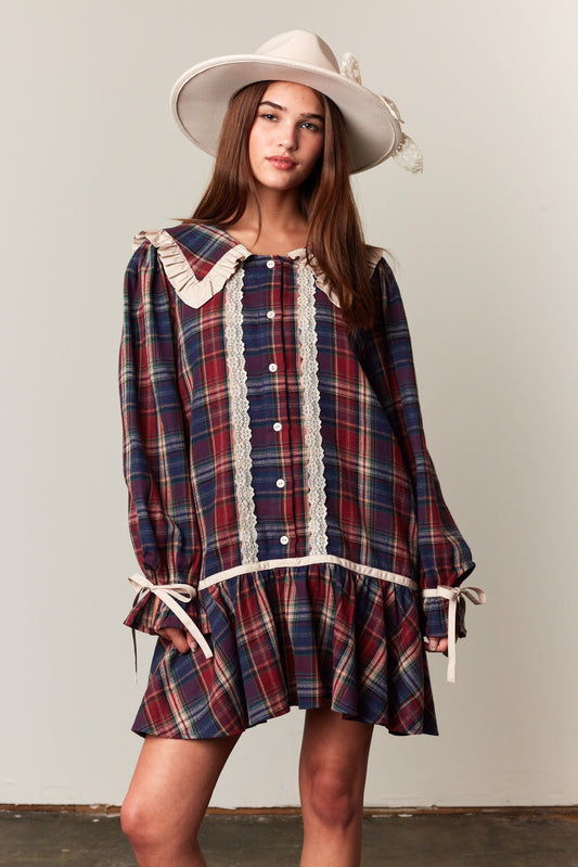 Plaid Ruffle Trim Dress