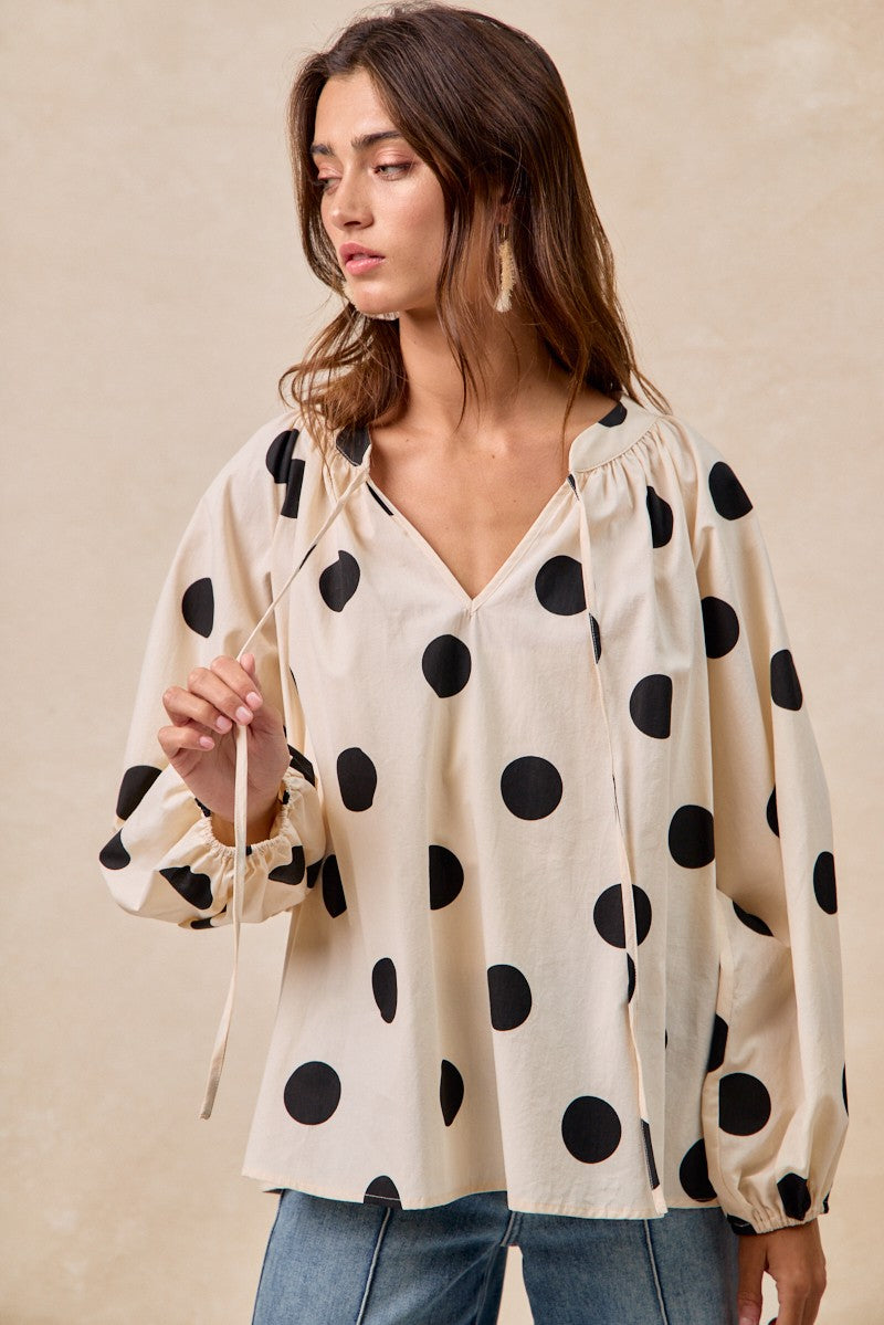 Polka Dot Balloon Sleeves Top