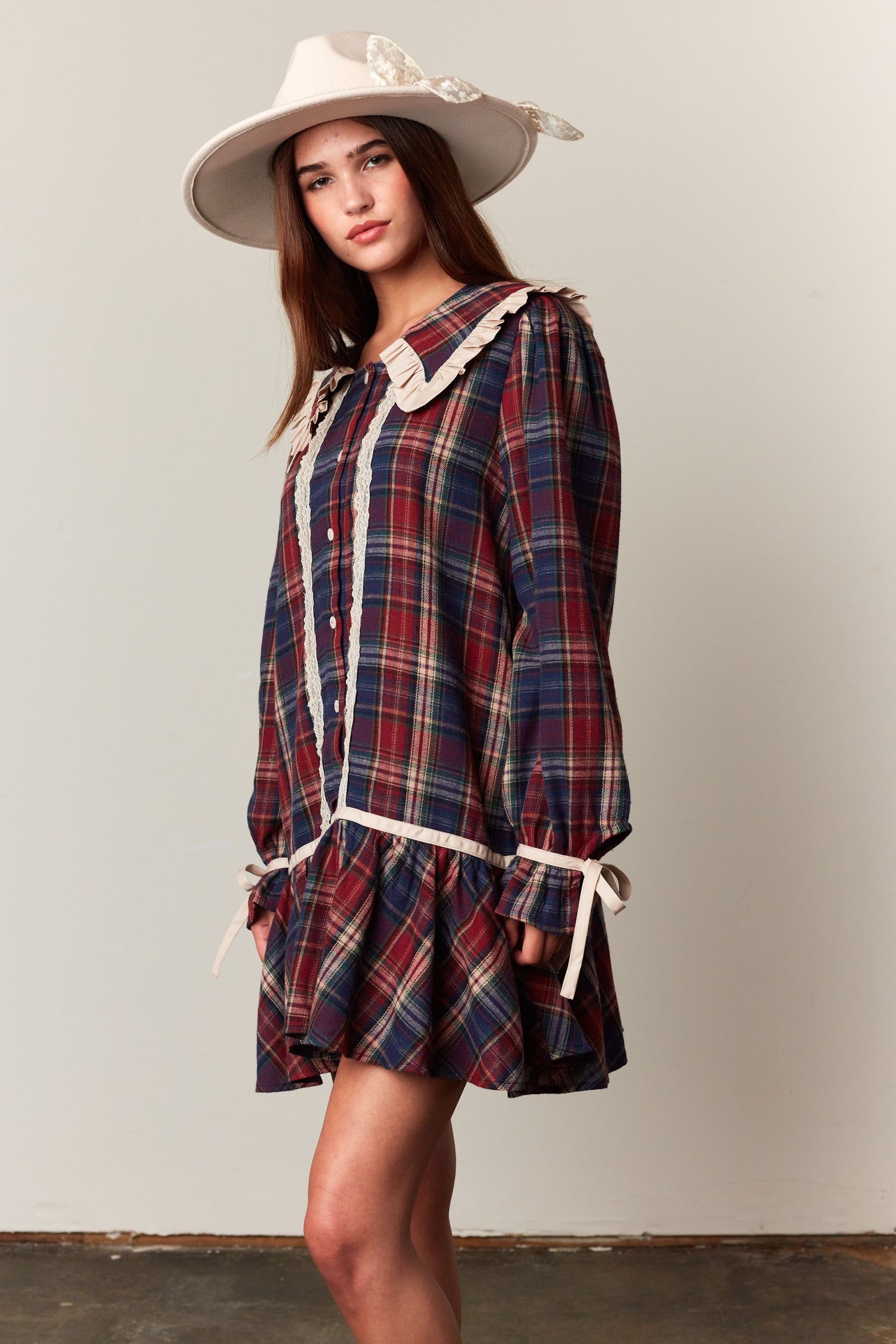 Plaid Ruffle Trim Dress