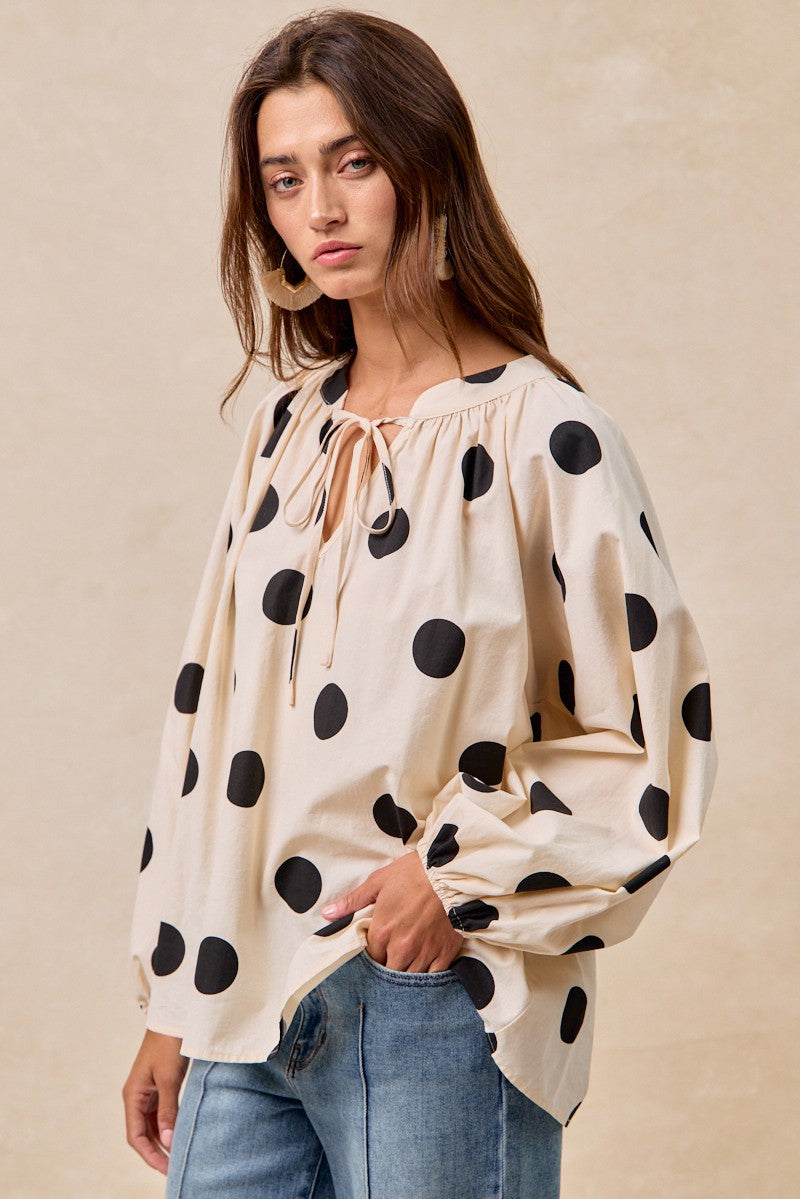 Polka Dot Balloon Sleeves Top