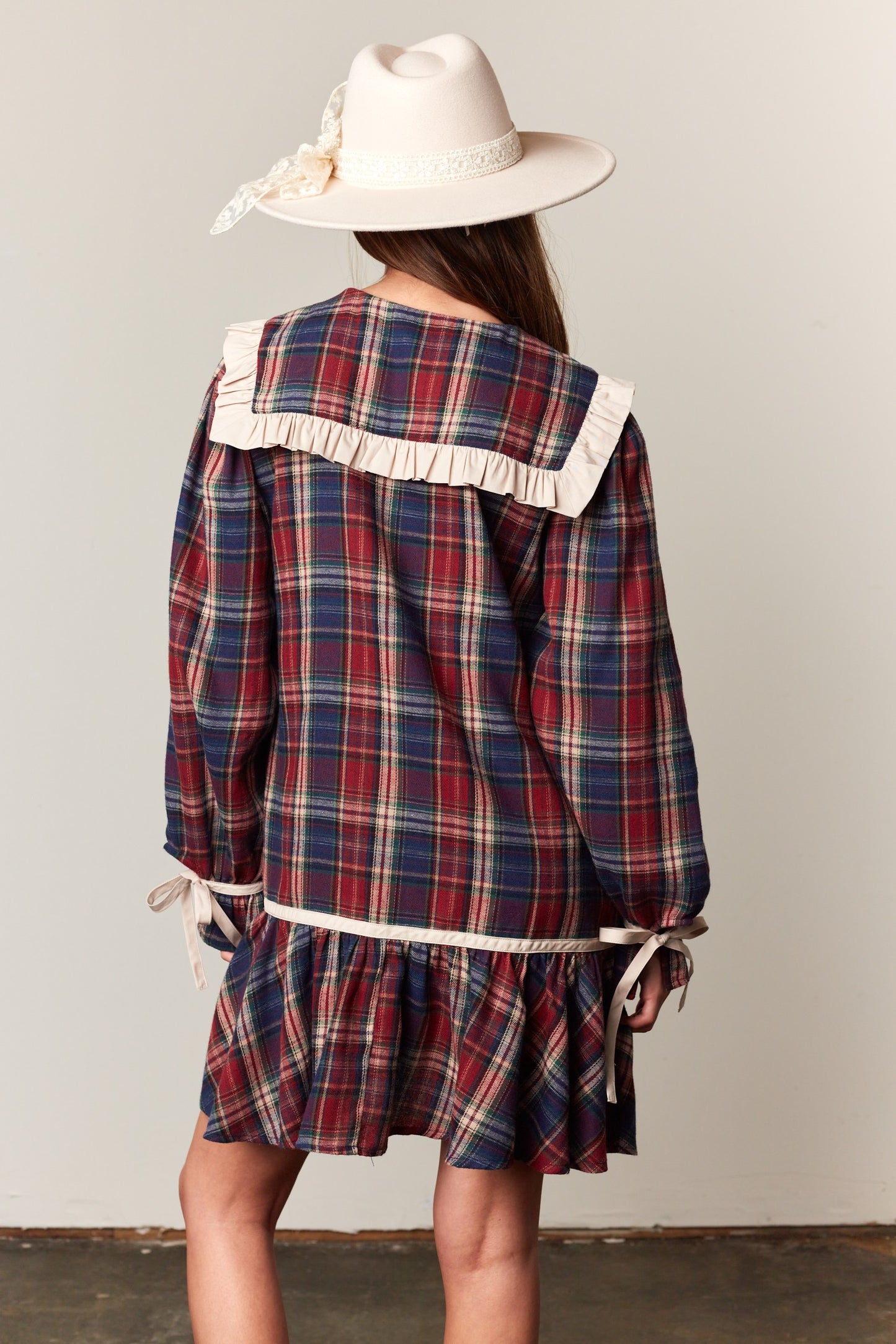 Plaid Ruffle Trim Dress