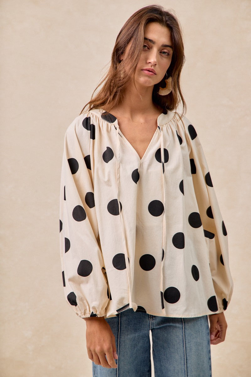 Polka Dot Balloon Sleeves Top