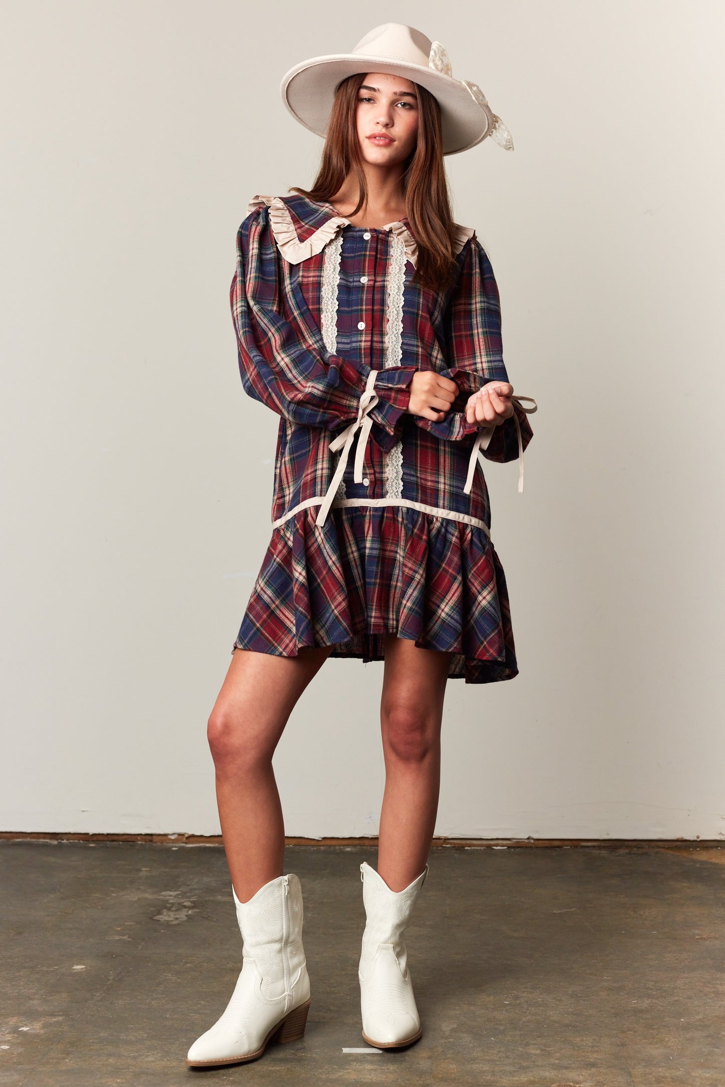 Plaid Ruffle Trim Dress
