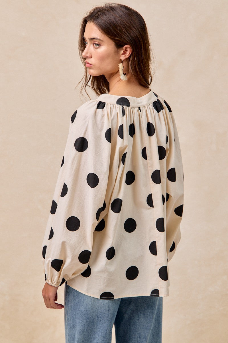 Polka Dot Balloon Sleeves Top