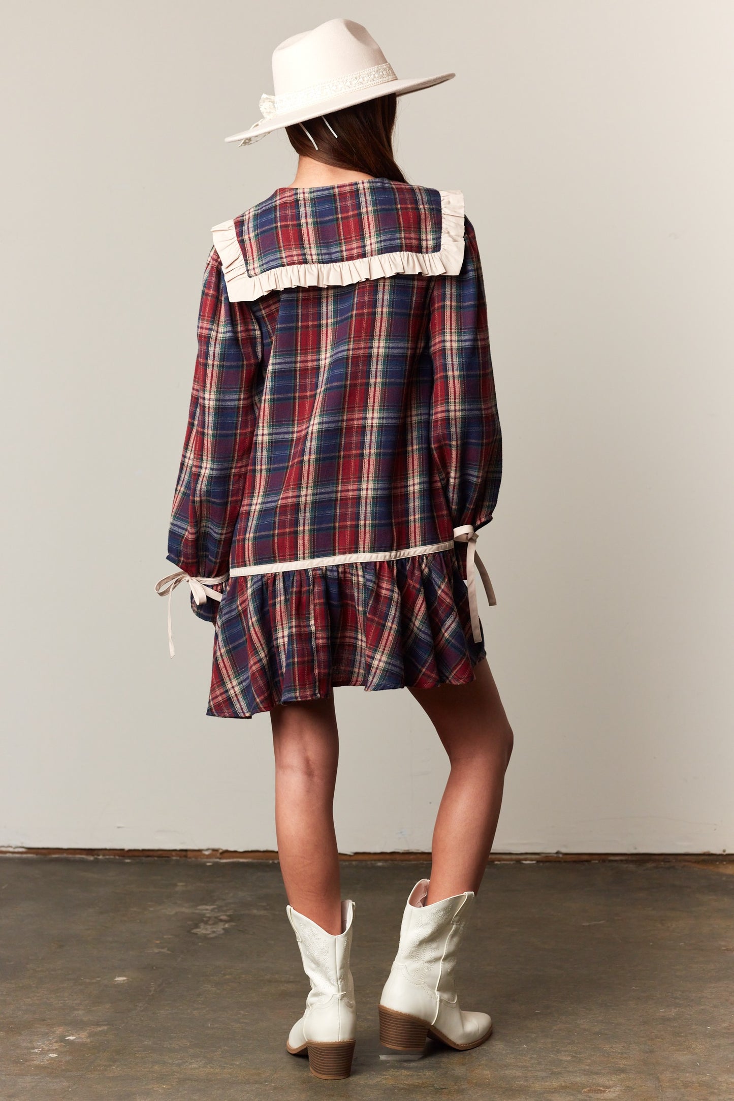 Plaid Ruffle Trim Dress