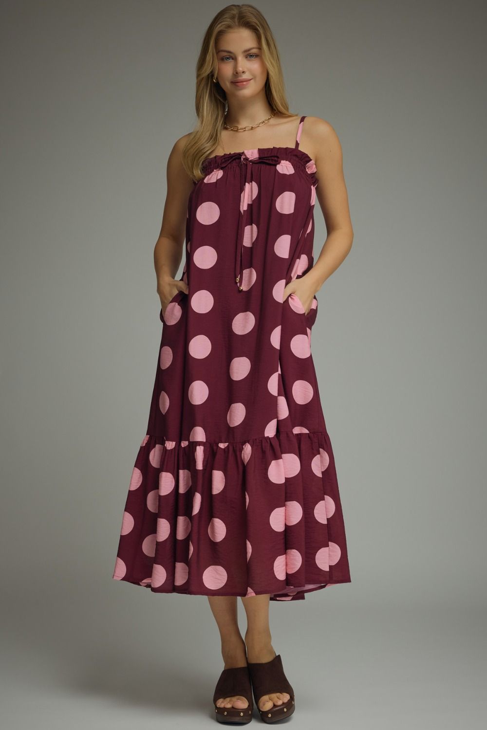 Plum Polka Dot Midi Dress