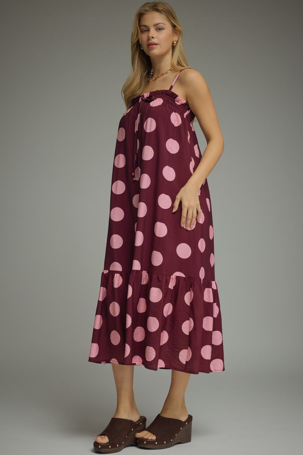Plum Polka Dot Midi Dress