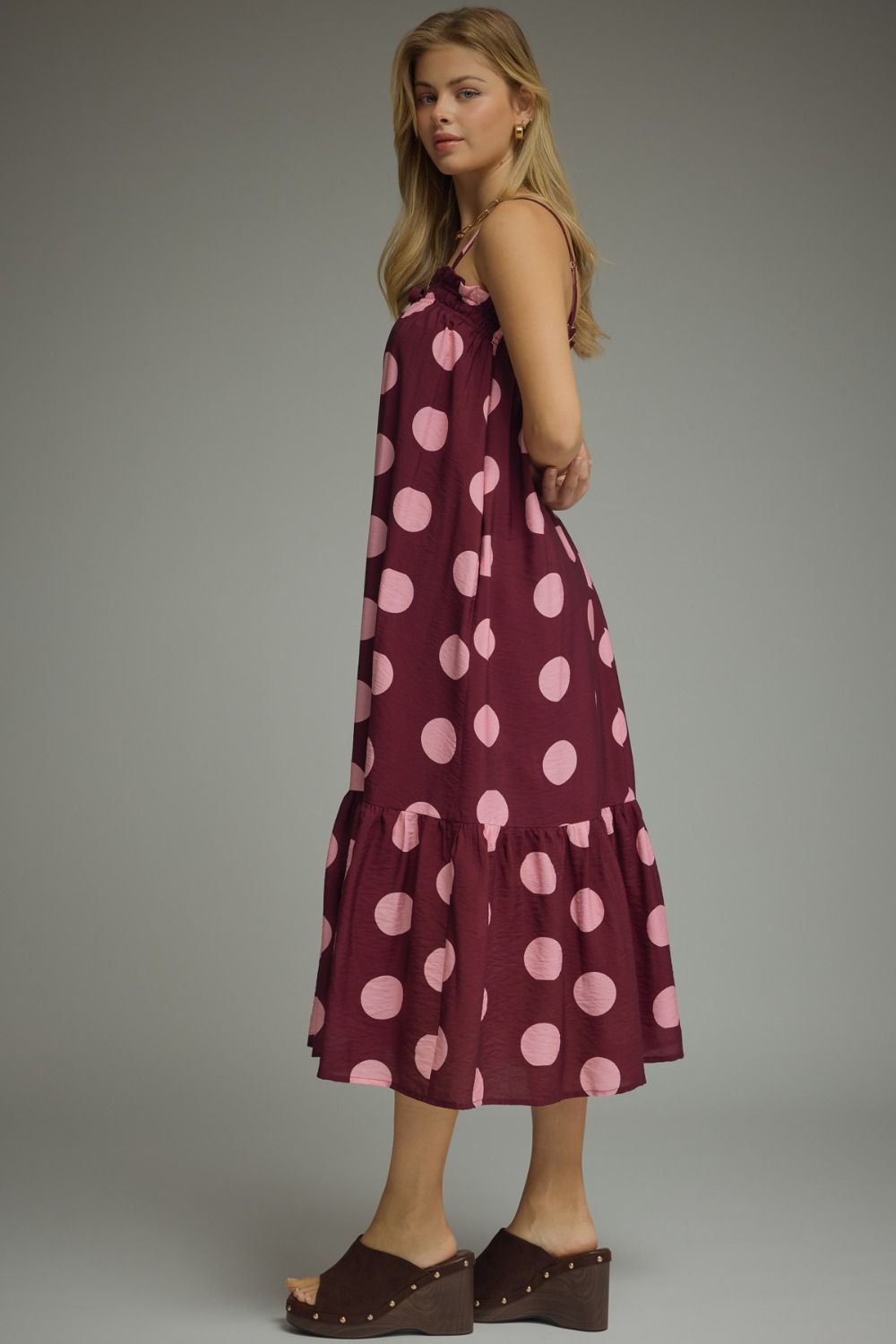 Plum Polka Dot Midi Dress